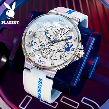 PLAYBOY Luxury Brand Casual Waterproof Quartz Silicone Strap Sports Elegant High-end Wrist Watch for Men